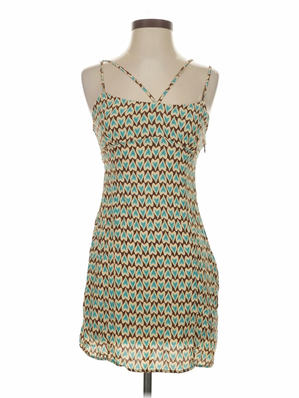 Pull&Bear brown and teal heart pattered dress SMALL